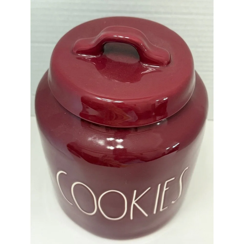 Rae Dunn Magenta Burgundy Maroon Cookies Ceramic Canister Cookie Jar with Lid